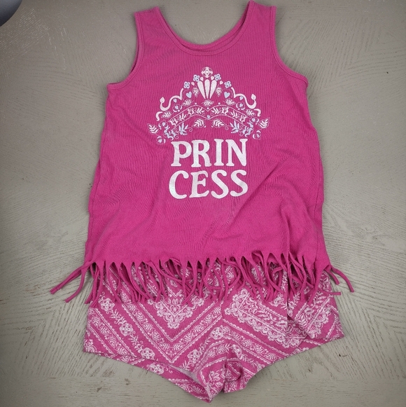 The Children's Place Pink Fringe "Princess" Tank Top & Shorts Matching Set sz 5T - Picture 1 of 6
